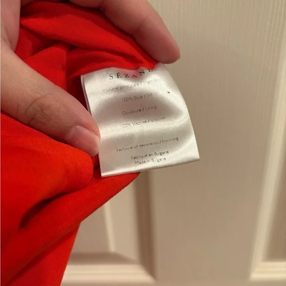 SEZANE Red 100% Silk Daisy Print Wrap Dress Size 40 Small Faux Wrap Style Midi - Picture 8 of 8